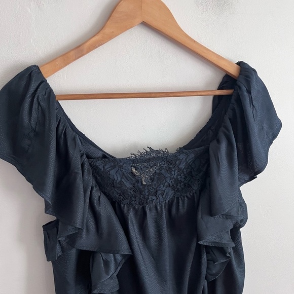 Anthropologie Navy Lace Ruffle Blouse - Picture 5 of 9